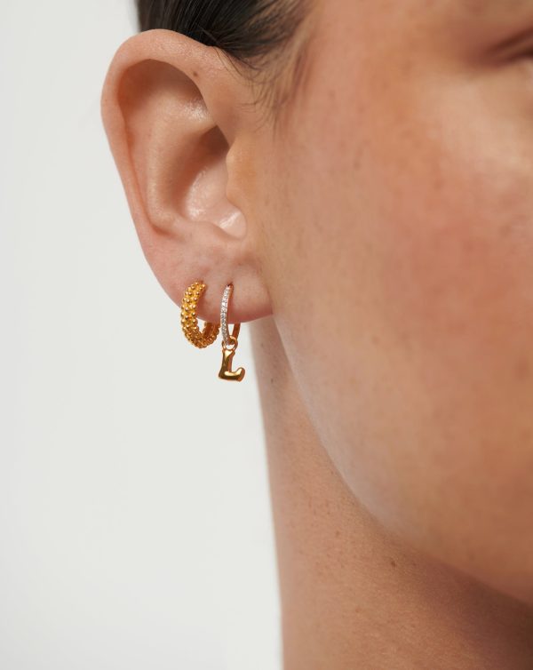 Initial Single Charm Hoop Earring - Initial L | 18ct Gold Vermeil Online Hot Sale