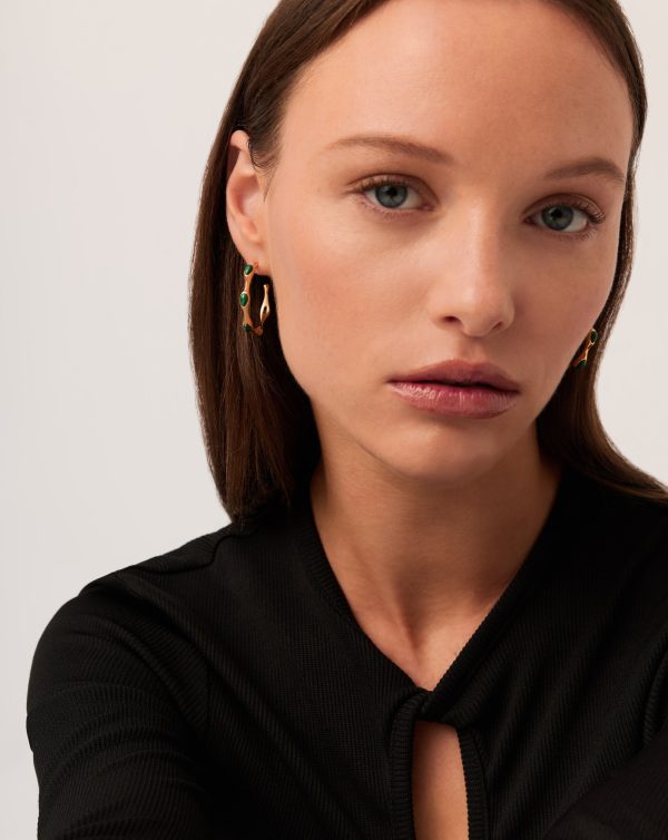 Magma Gemstone Medium Hoop Earrings | 18ct Recycled Gold Plated on Brass Hot on Sale