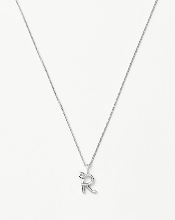 Curly Molten Mini Initial Necklace - R | Sterling Silver Cheap