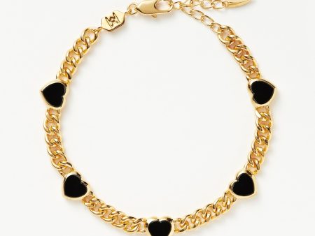 Jelly Heart Gemstone Charm Bracelet | 18ct Gold Plated Black Onyx Fashion