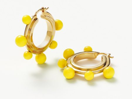 Good Vibes Neon Enamel Sphere Large Hoop Earrings | 18ct Gold Plated Lemon Yellow Hot on Sale