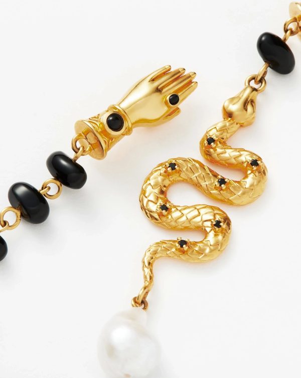 Harris Reed Handpicked Serpent Mismatch Earrings | 18ct Gold Plated Pearl & Black Onyx Online Sale