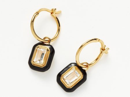 Enamel & Stone Charm Mini Hoop Earrings | 18ct Gold Vermeil Crystal Quartz Hot on Sale