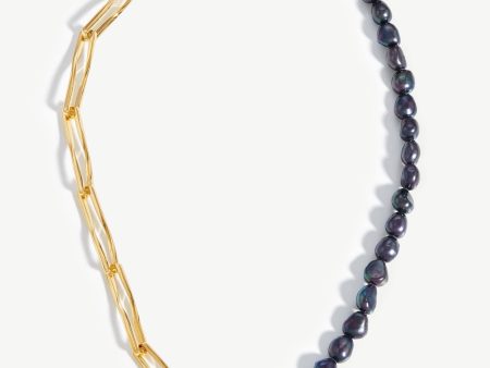 Baroque Pearl Twisted Link Necklace | 18ct Gold Plated Grey Pearl For Cheap