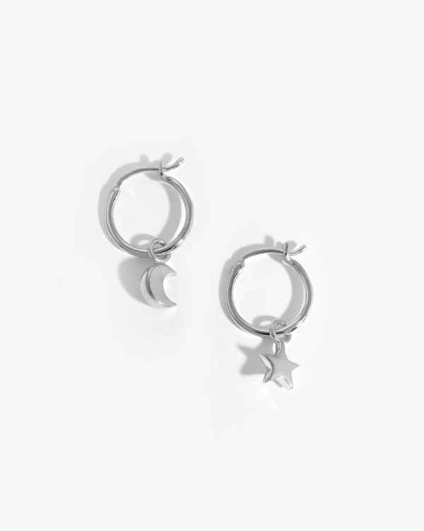 Mini Star Moon Charm Hoop Earrings Fashion