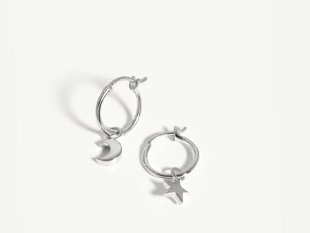 Mini Star Moon Charm Hoop Earrings Fashion