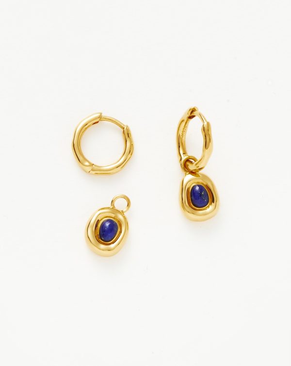 Molten Gemstone Doughnut Charm Small Hoop Earrings | 18ct Gold Vermeil Lapis Online Hot Sale