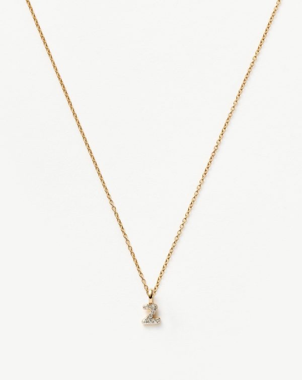 Fine Diamond Initial Mini Pendant Necklace - Z | 14ct Solid Yellow Gold Plated Diamond For Discount