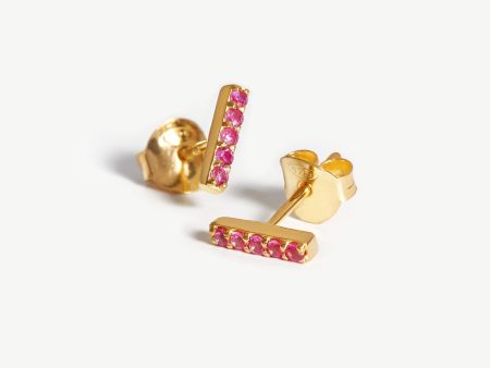 Pave Bar Stud Earrings | 18ct Gold Vermeil Pink Pave on Sale