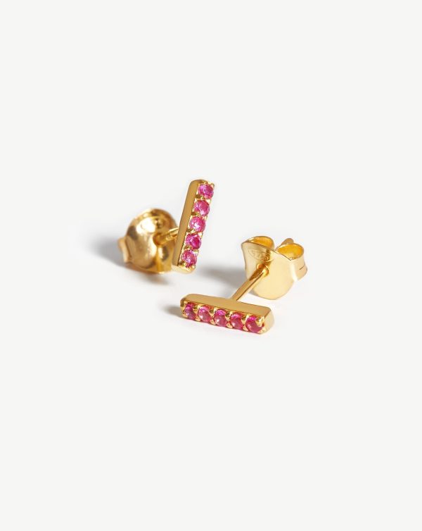 Pave Bar Stud Earrings | 18ct Gold Vermeil Pink Pave on Sale