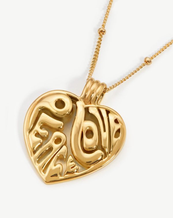 Peace & Love Heart Pendant Chain Necklace | 18ct Gold Vermeil Cheap