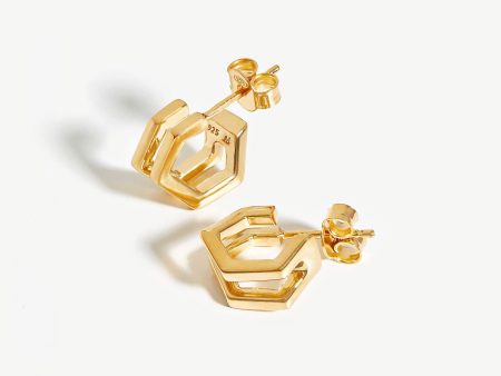 Hex Double Huggies | 18ct Gold Vermeil Hot on Sale