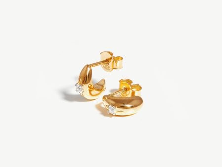 Dome Single Stone Mini Hoop Earrings | 18ct Gold Vermeil Cubic Zirconia Online