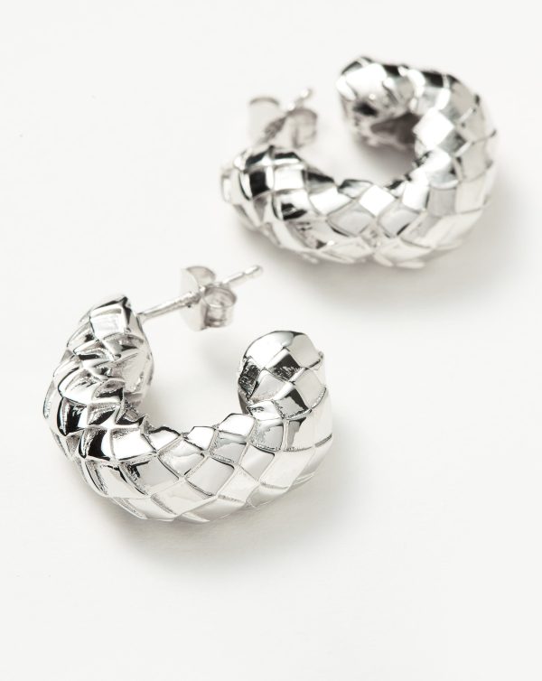 Serpent Small Textured Chubby Hoop Earrings | Silver Plated Online now