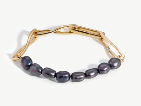 Baroque Pearl Twisted Link Bracelet | 18ct Gold Plated Grey Pearl For Cheap