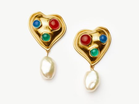 Rouje Marisa Heart Pearl Stud Earrings | 18ct Gold Plated on Sale