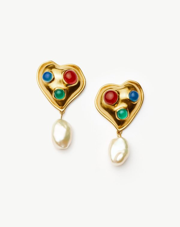 Rouje Marisa Heart Pearl Stud Earrings | 18ct Gold Plated on Sale