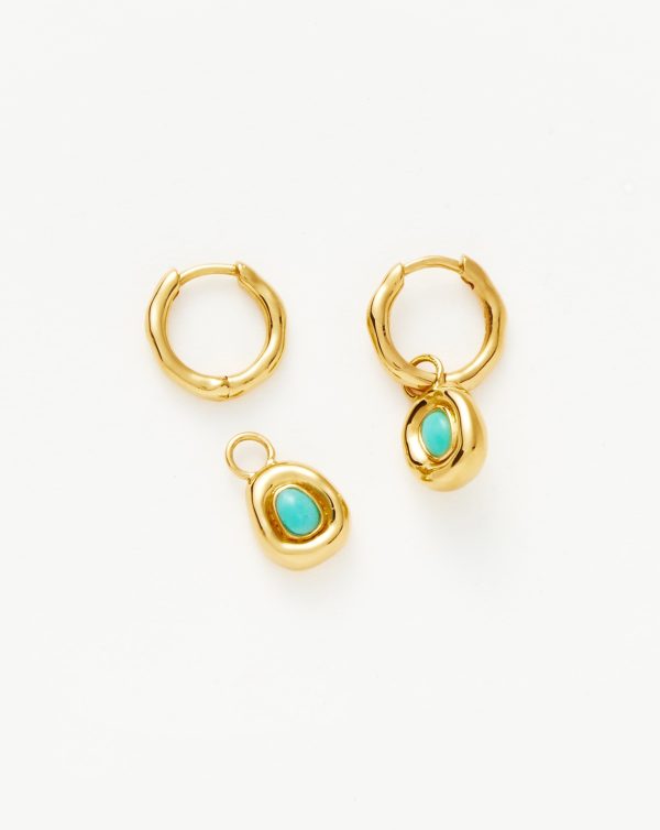 Molten Gemstone Doughnut Charm Mini Hoop Earrings | 18ct Gold Vermeil Turquoise Fashion