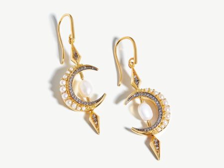 Harris Reed Crescent Moon Pearl Earrings | 18ct Gold Vermeil Pearl Fashion