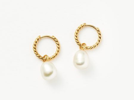 Pearl Twisted Small Drop Hoop Earrings | Gold Plated Vermeil Pearl For Discount