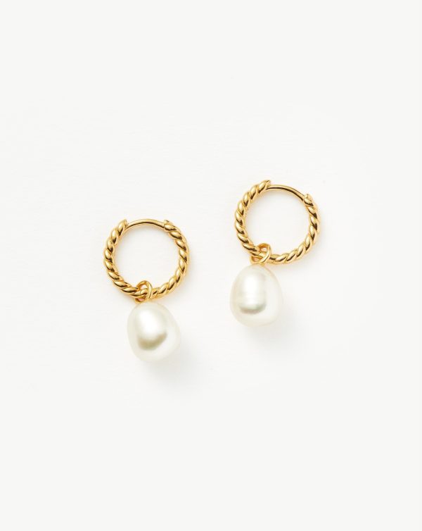 Pearl Twisted Small Drop Hoop Earrings | Gold Plated Vermeil Pearl For Discount