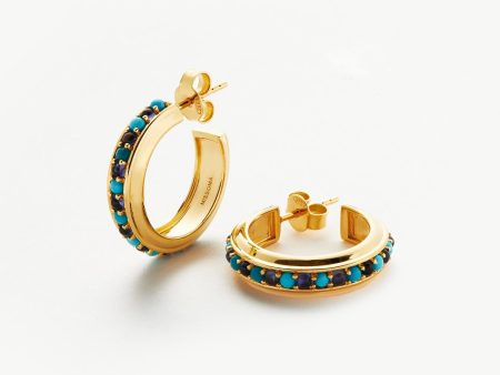 Hot Rox Gemstone Medium Hoop Earrings | 18ct Gold Vermeil Turquoise & Iolite Hot on Sale