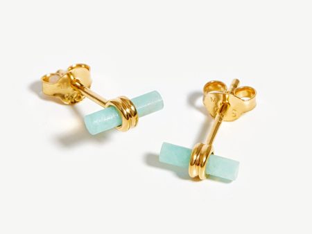 Bar Stud Earrings | 18ct Gold Vermeil Amazonite Online now