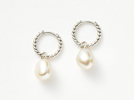 Pearl Twisted Small Drop Hoop Earrings | Sterling Silver Pearl Online Sale