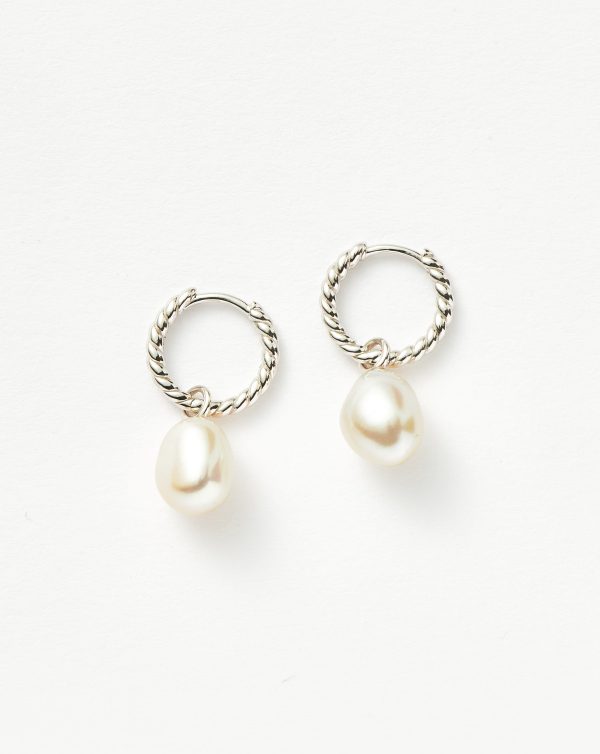 Pearl Twisted Small Drop Hoop Earrings | Sterling Silver Pearl Online Sale