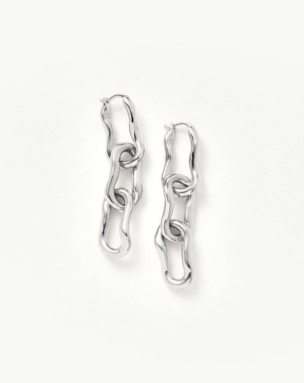 Molten Ovate Triple Drop Earrings | Rhodium Plating on Brass For Sale