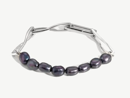 Baroque Pearl Twisted Link Bracelet | Silver Plated Grey Pearl Hot on Sale