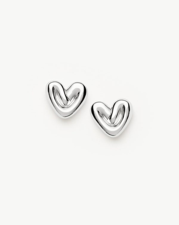 Puffy Heart Stud Earrings | Sterling Silver Plated Hot on Sale