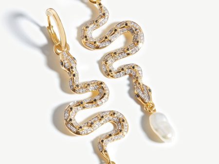 Harris Reed Fine Serpent Drop Earrings | 14ct Solid Gold Pearl & Diamond Supply