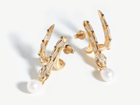 Harris Reed Fine Coiled Serpent Earrings | 14ct Solid Gold Pearl & Diamond Online now