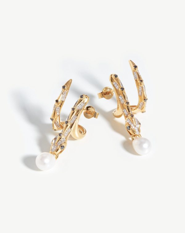 Harris Reed Fine Coiled Serpent Earrings | 14ct Solid Gold Pearl & Diamond Online now