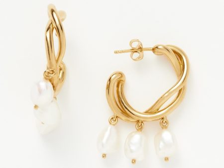 Molten Baroque Pearl Drop Hoop Earrings For Cheap