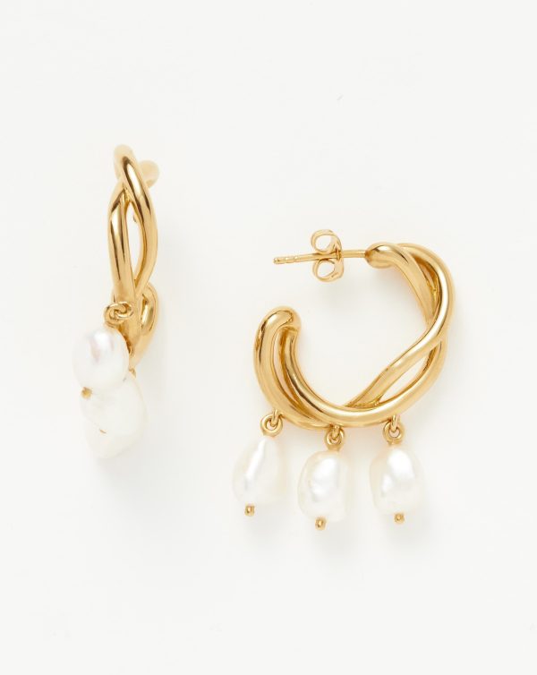 Molten Baroque Pearl Drop Hoop Earrings For Cheap