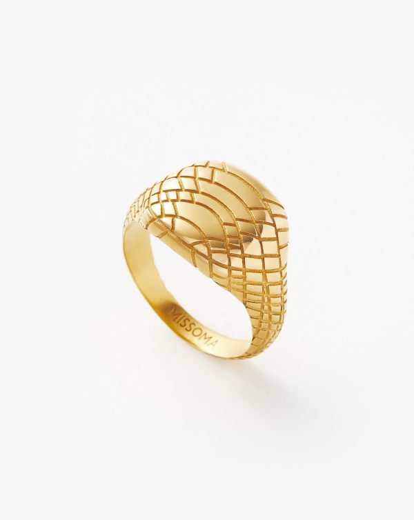 Serpent Textured Signet Ring | 18ct Gold Plated Fashion