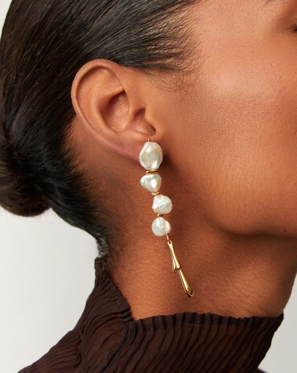 Keshi Pearl Sculptural Drop Earrings | 18ct Gold Plated Pearl Online now