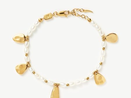 Molten Seed Pearl Hammered Charm Bracelet | 18ct Gold Plated Pearl Online now