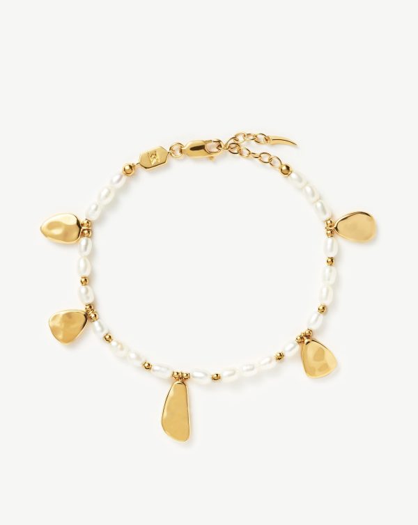 Molten Seed Pearl Hammered Charm Bracelet | 18ct Gold Plated Pearl Online now