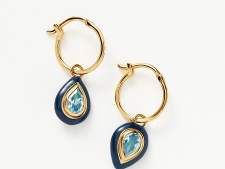 Enamel & Stone Droplet Charm Mini Hoop Earrings | 18ct Gold Vermeil Aqua Blue Cubic Zirconia Hot on Sale