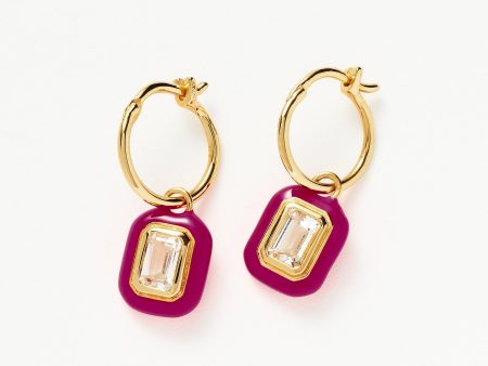 Enamel & Stone Charm Mini Hoop Earrings | 18ct Gold Vermeil White Cubic Zirconia Cheap