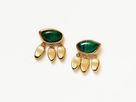 Molten Gemstone Charm Stud Earrings | 18ct Gold Vermeil Malachite Sale