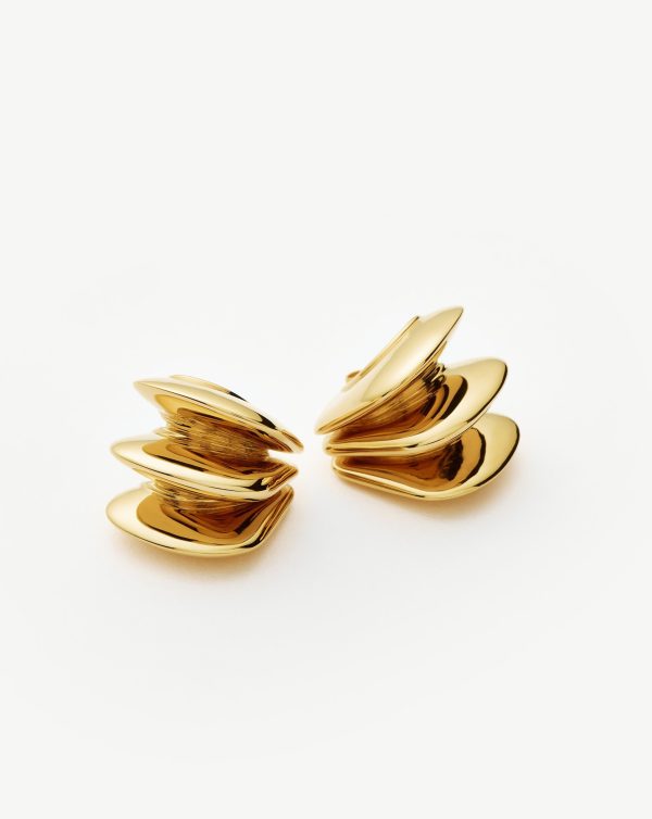 Hera Dome Triple Ridge Hoop Earrings | Gold Plated Supply