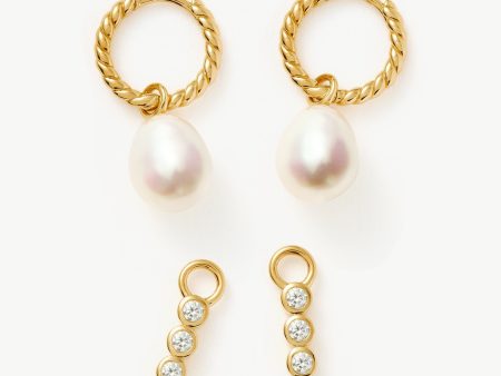 Twisted Pearl & Drop Hoop Earring Set | 18ct Gold Vermeil Pearl Supply