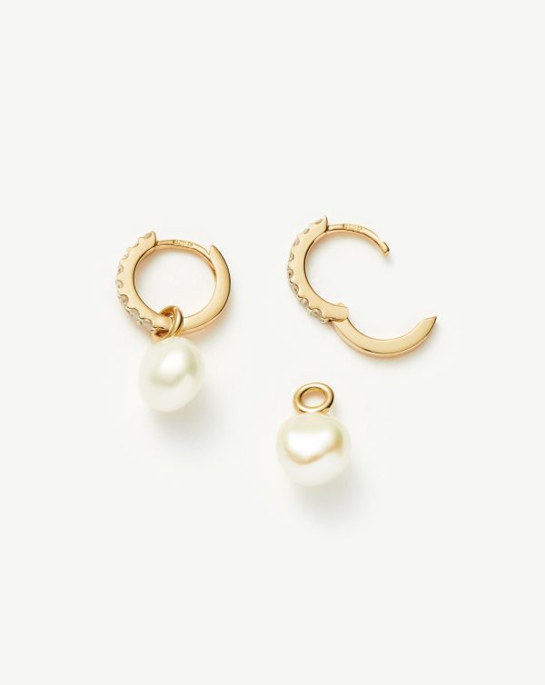 Fine Diamond & Pearl Charm Hoop Earrings | 14ct Solid Gold Pearl & Diamond Online