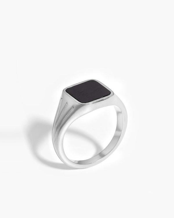 Lucy Williams Square Signet Ring | Sterling Silver Black Spinel on Sale