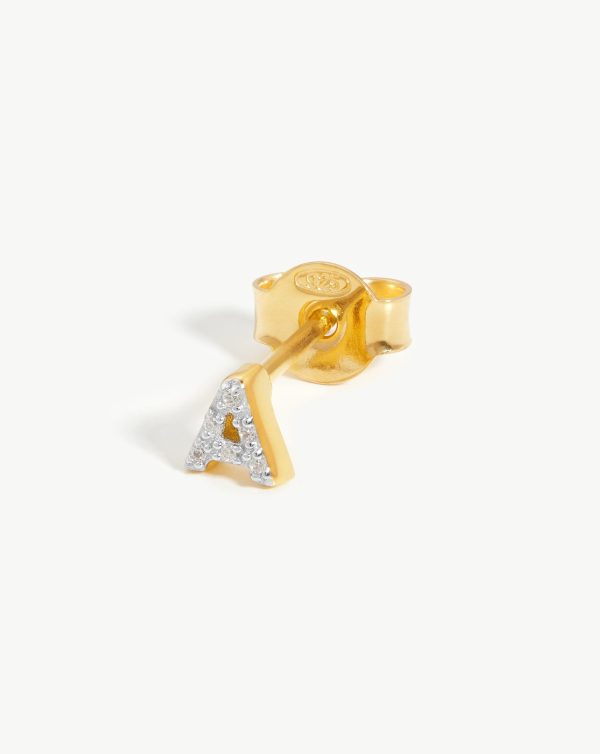 Pave Initial Single Stud Earring - Initial A | 18ct Gold Vermeil Cubic Zirconia For Discount