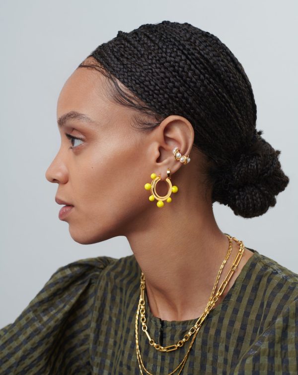 Good Vibes Neon Enamel Sphere Large Hoop Earrings | 18ct Gold Plated Lemon Yellow Hot on Sale